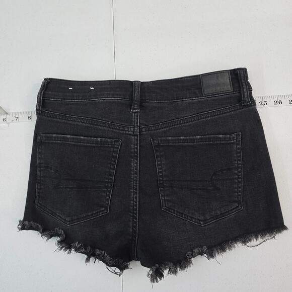 American Eagle Hi-Rise Shortie Women's 8 Black Distressed Denim Jean Shorts 6245 - Picture 2 of 11